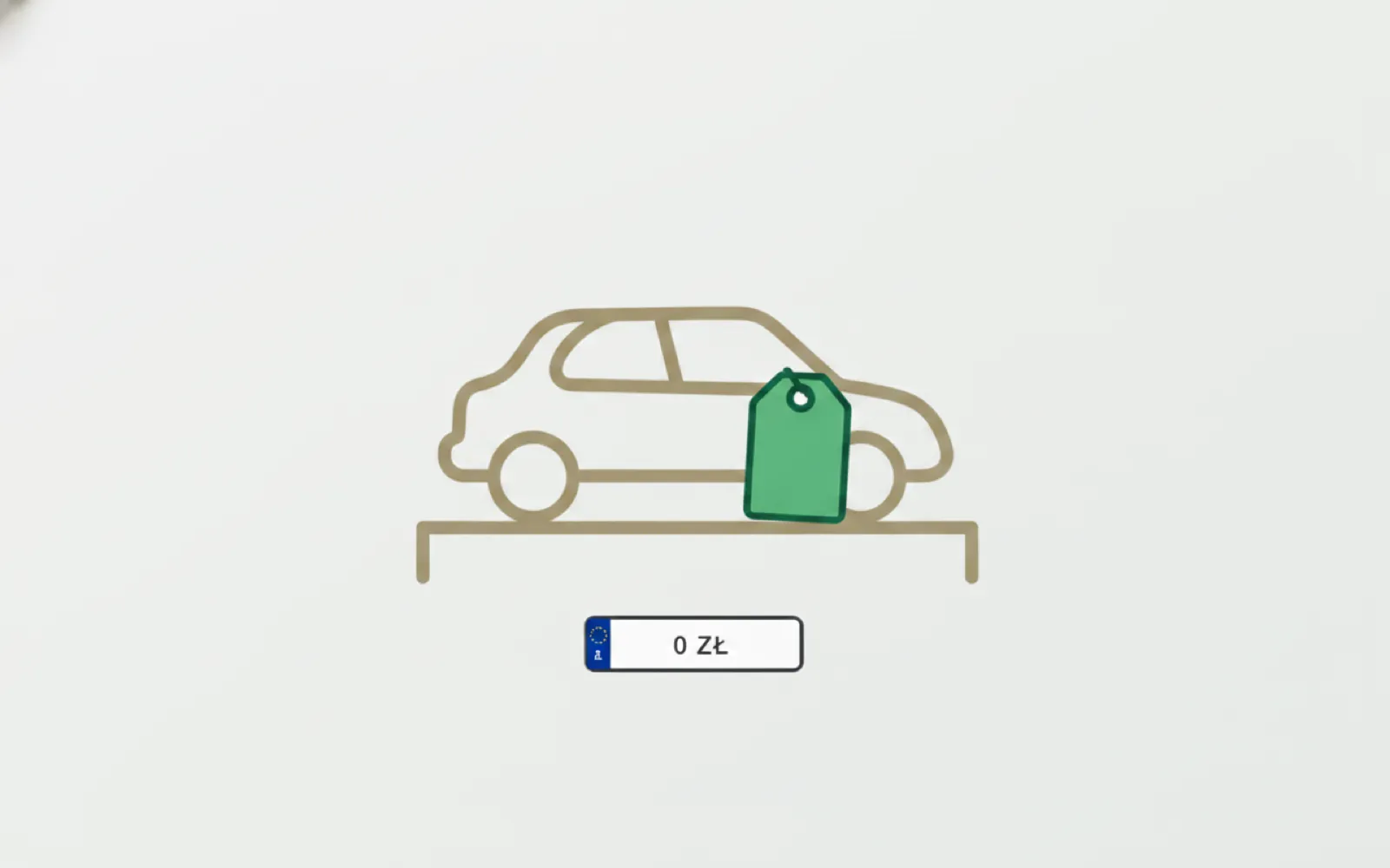 Ilustracja: auto na placu z tabliczką — wstawienie 0 zł