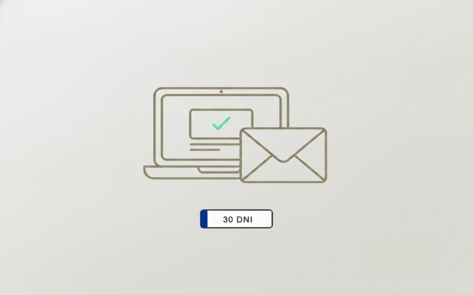 Ilustracja: laptop z formularzem online i koperta — zgłoszenie w 30 dni