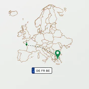 Ilustracja: trasa wyboru aut po Europie Zachodniej
